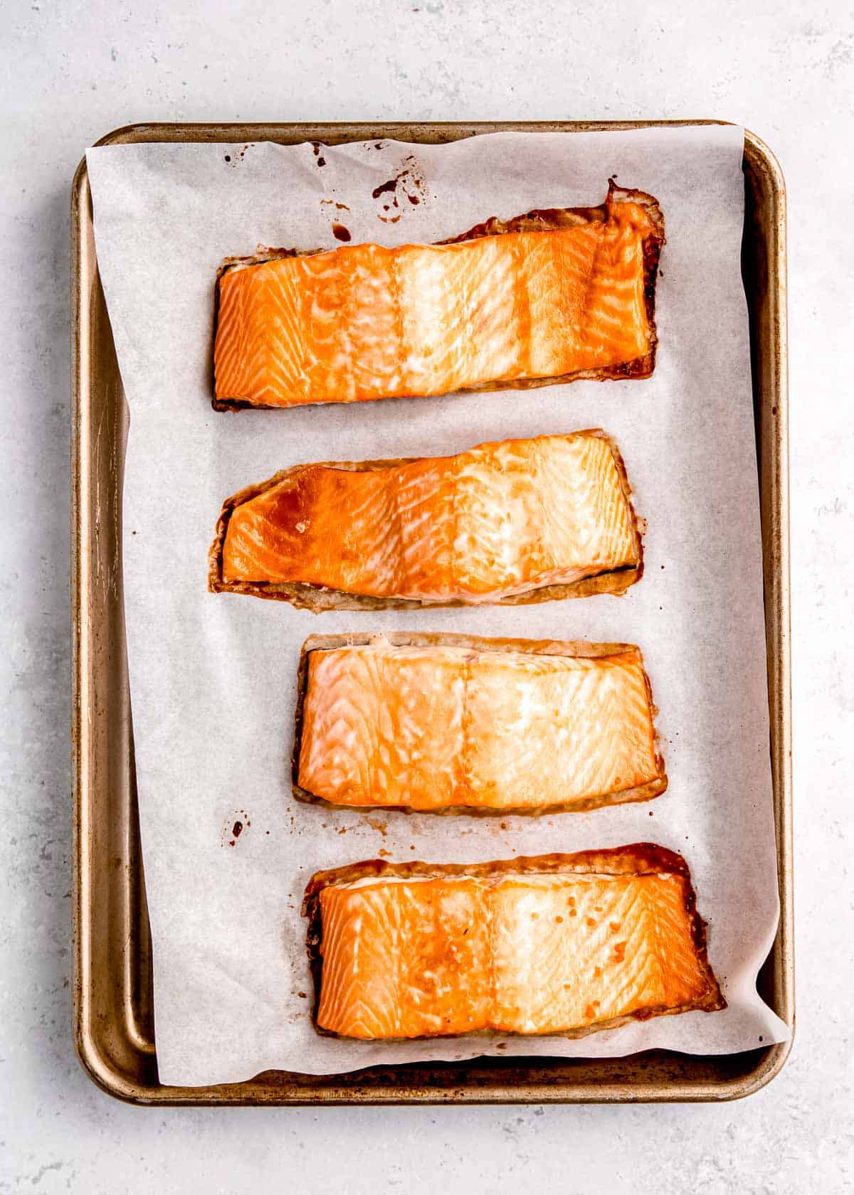 baked salmon filets on a sheet pan