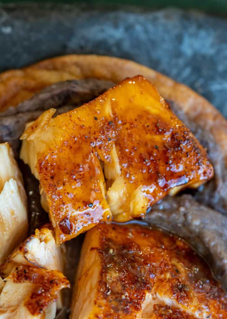 glazed salmon on tostada
