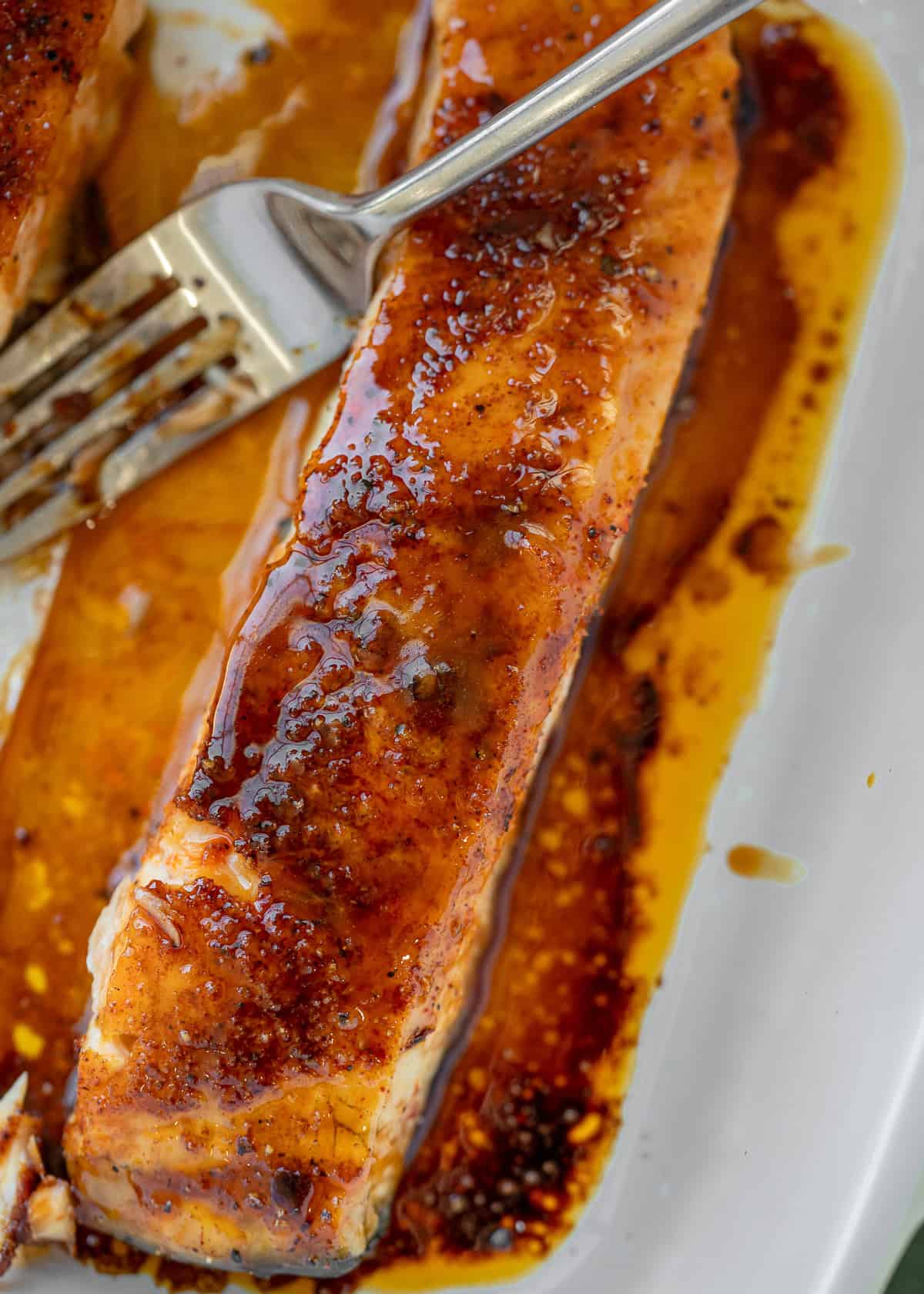 glazed salmon in a pan