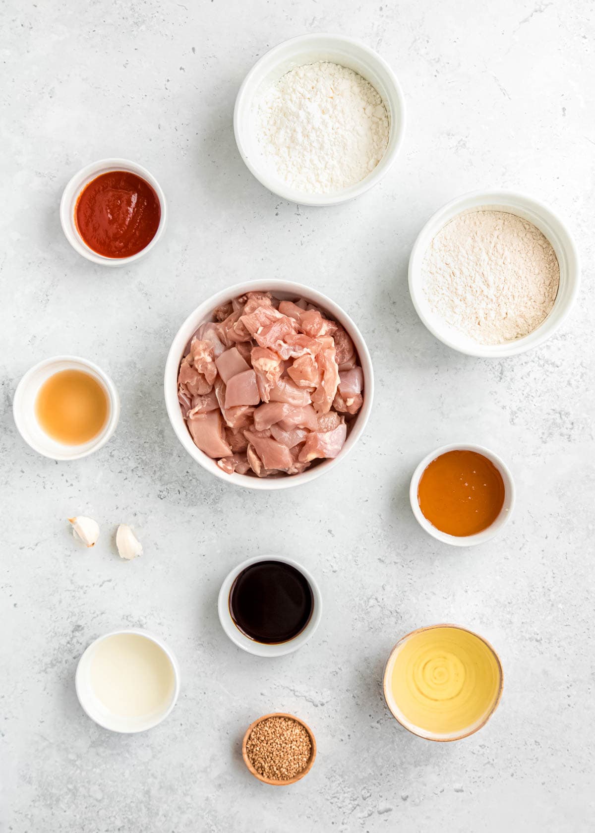 all ingredients needed for easy honey sesame chicken