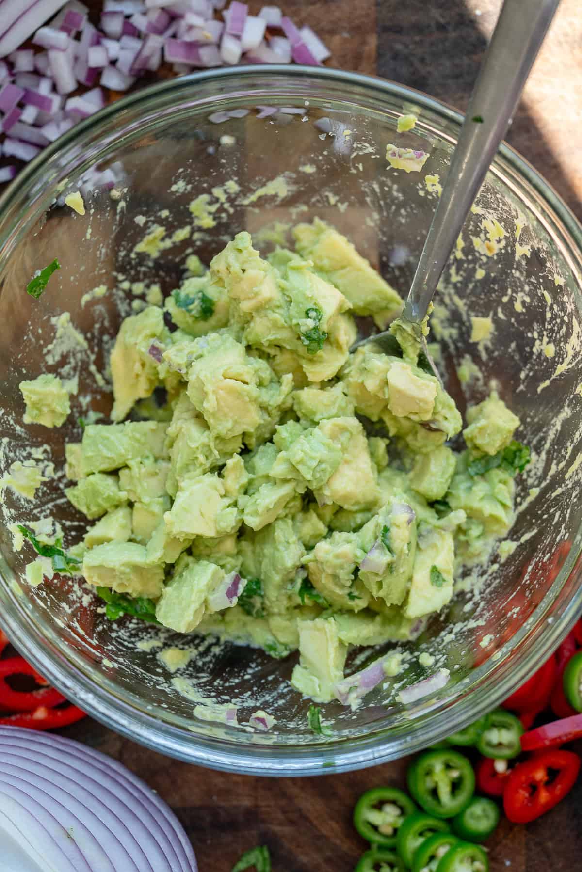 guacamole in a glass bowl