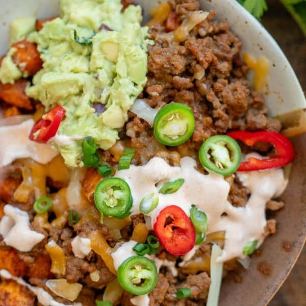 a closeup of a sweet potato taco bowl