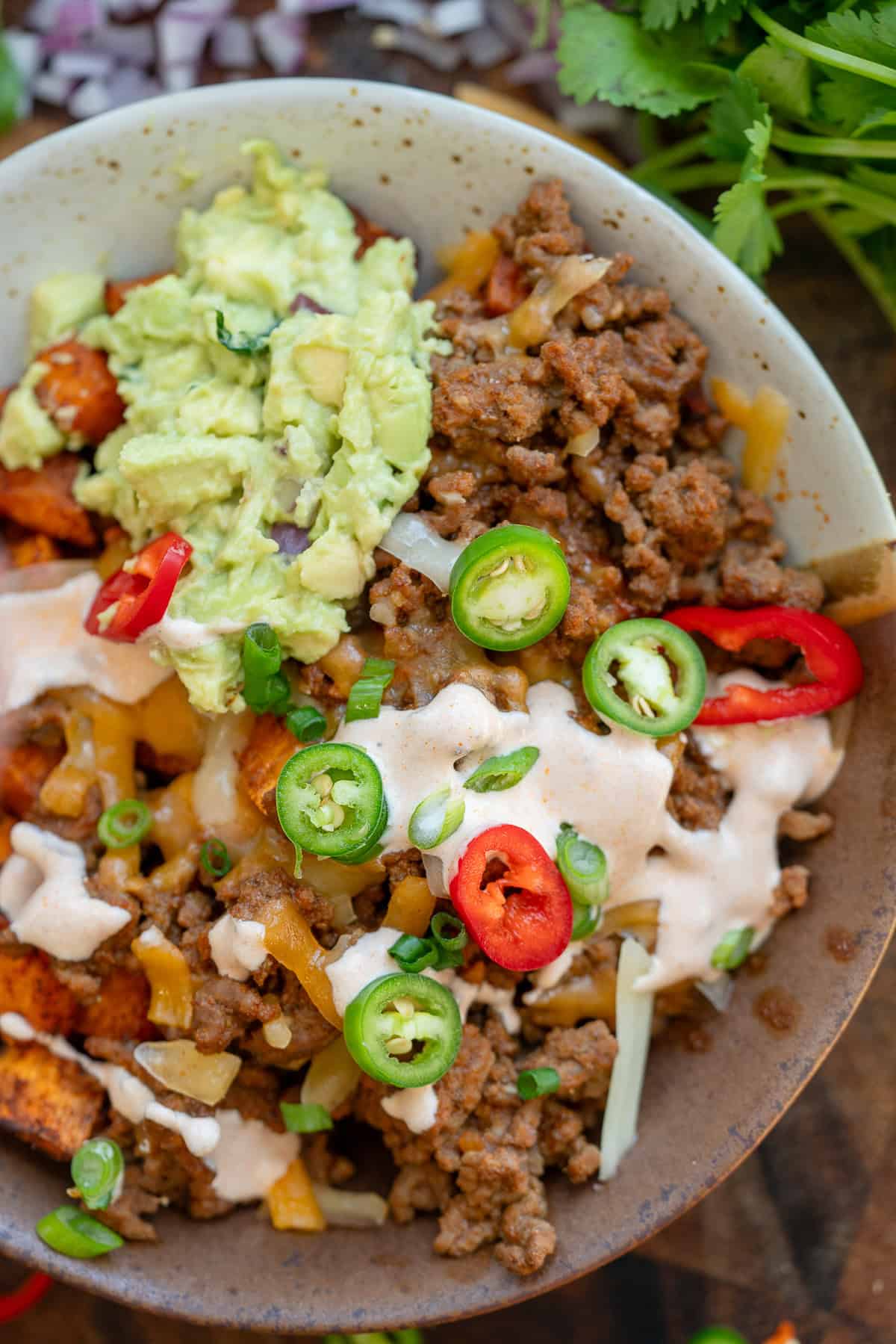 a closeup of a sweet potato taco bowl