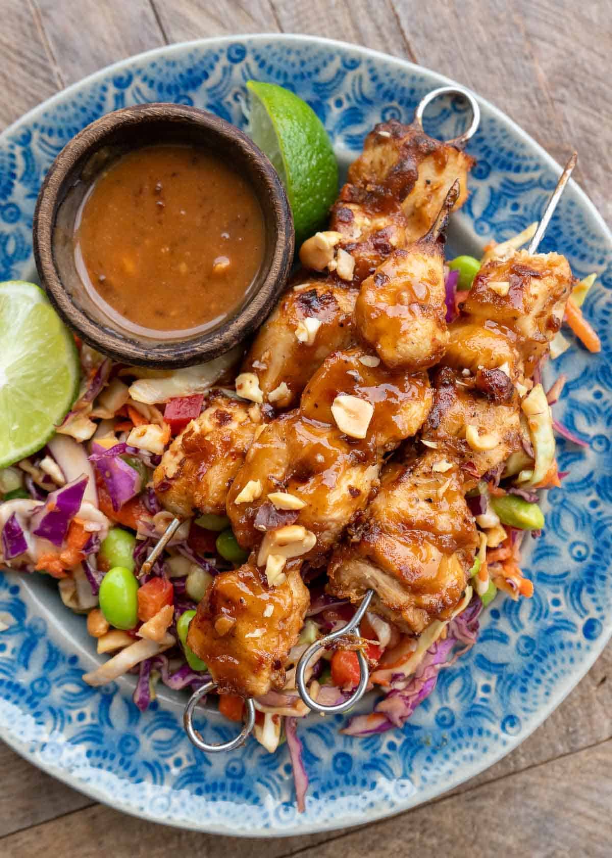 peanut chicken on crunchy asian slaw