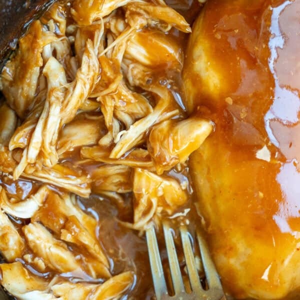 a closeup shot of sweet chili chicken slow cooker chicken