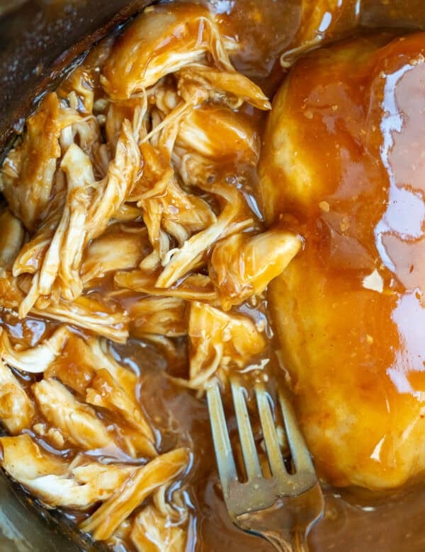 a closeup shot of sweet chili chicken slow cooker chicken