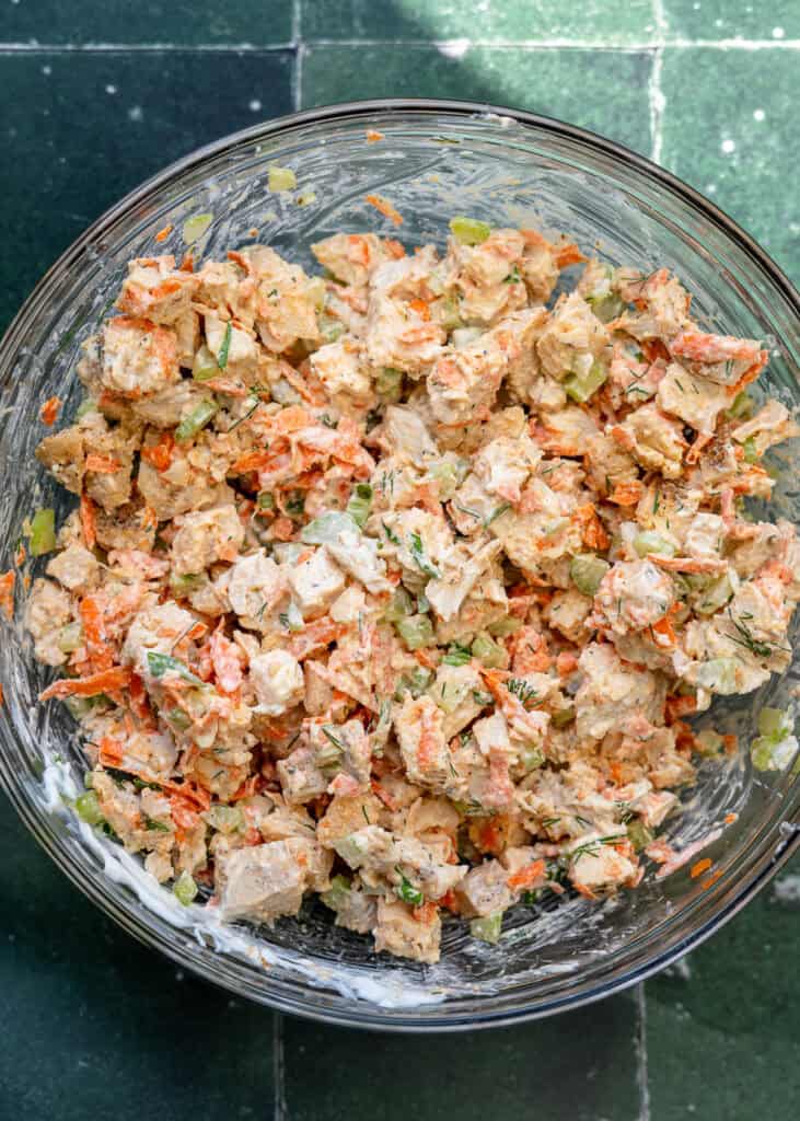 overhead shot of buffalo chicken salad ingredients