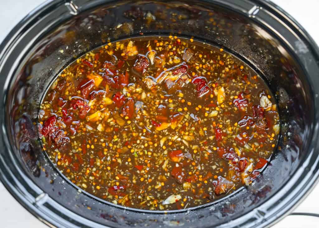 honey chipotle sauce in the base of a slow cooker